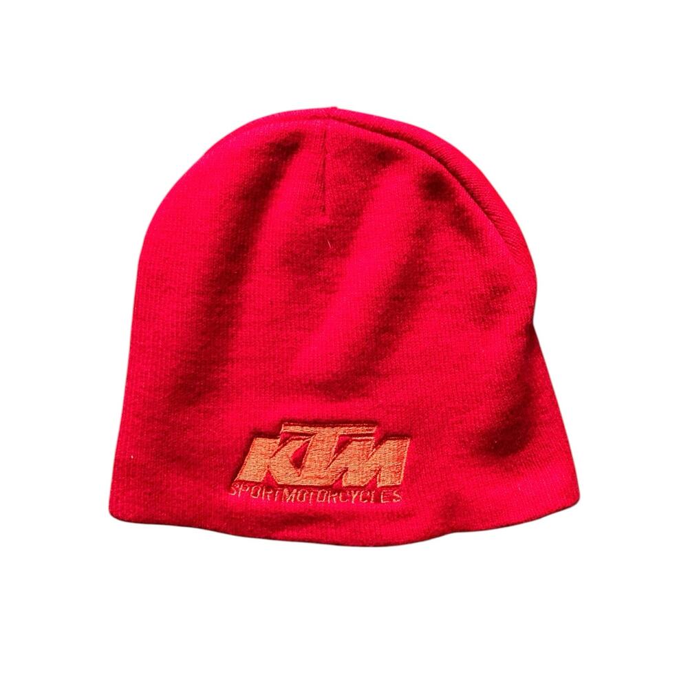 VNTG KTM Sportmotorcycles Embroidered Knit Red Beanie Y2K Racing Moto Skull Cap